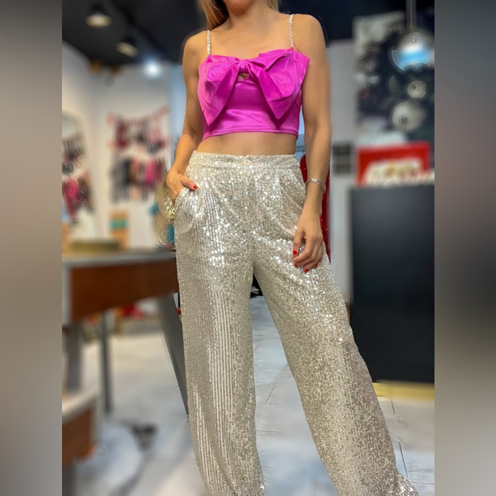 Champagne Pants with Silver Sequin